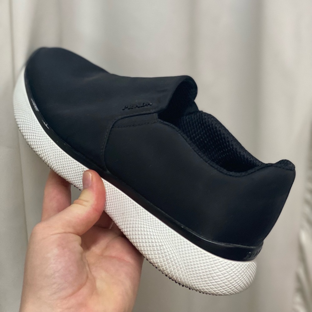 Black Prada Slip-On Sneakers with White Soles